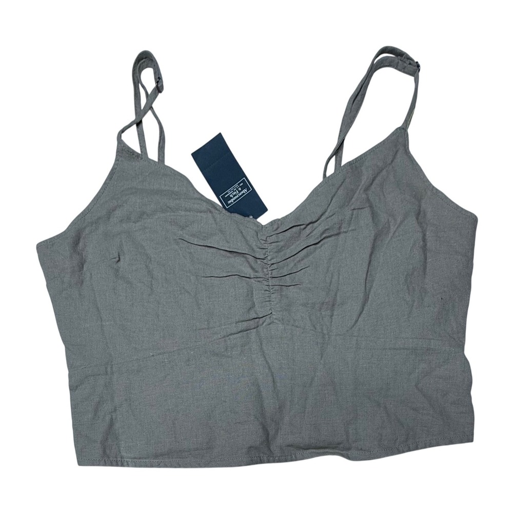 Abercrombie & Fitch Green Linen Blend Smocked Back Cami Crop Top NWT Size L T9
